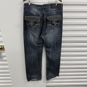 Sacred Cult Jeans Mens 36x34 Dark Wash Straight Flap Pocket Y2K Distressed